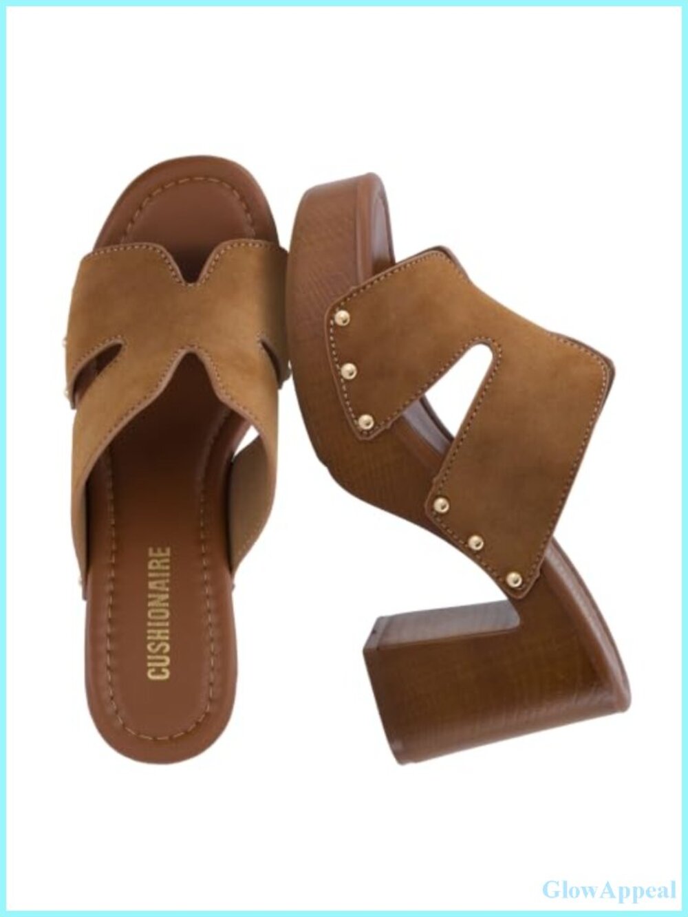 Women's Chunky Block Heel Slide Sandals Studded Faux Suede
